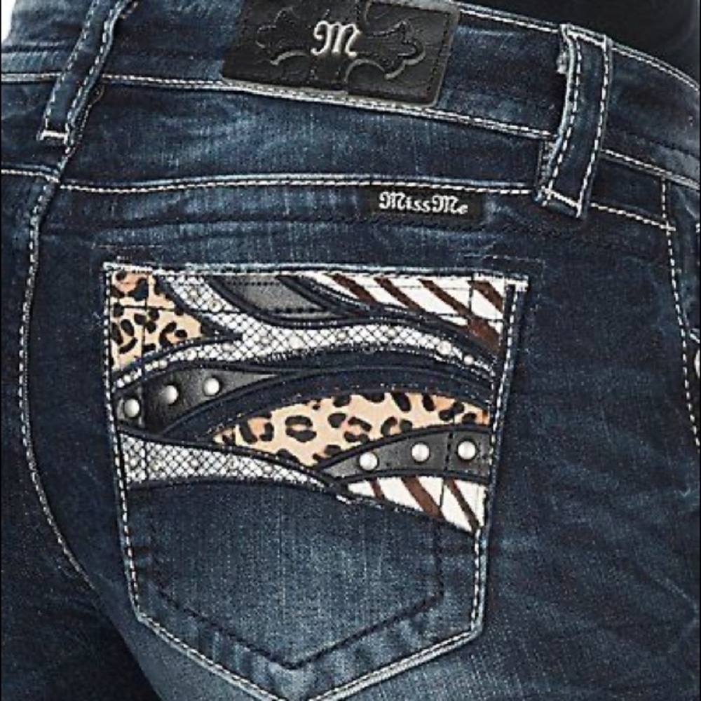 Miss Me Boot Cut Jeans with Animal Print Accents